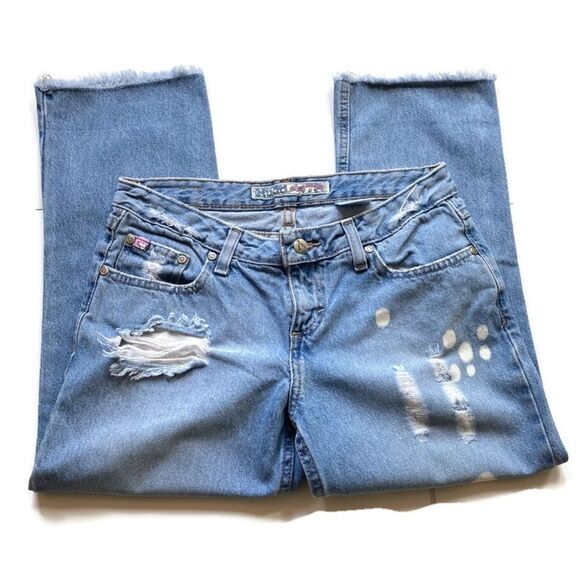Mudd Bleached Cropped Distressed Jeans Sz 5 - Picture 3 of 7